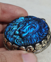BIG MEN'S VINTAGE Natural Blue Fire Carving Labradorite Lion Face Necklace
